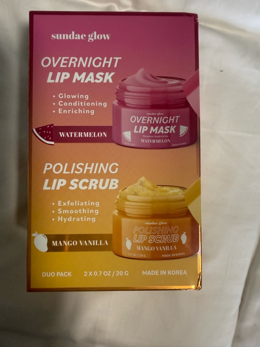 Sundae Glow lip Mask and lip Scrub Duo. Watermelon/Mango! NWB